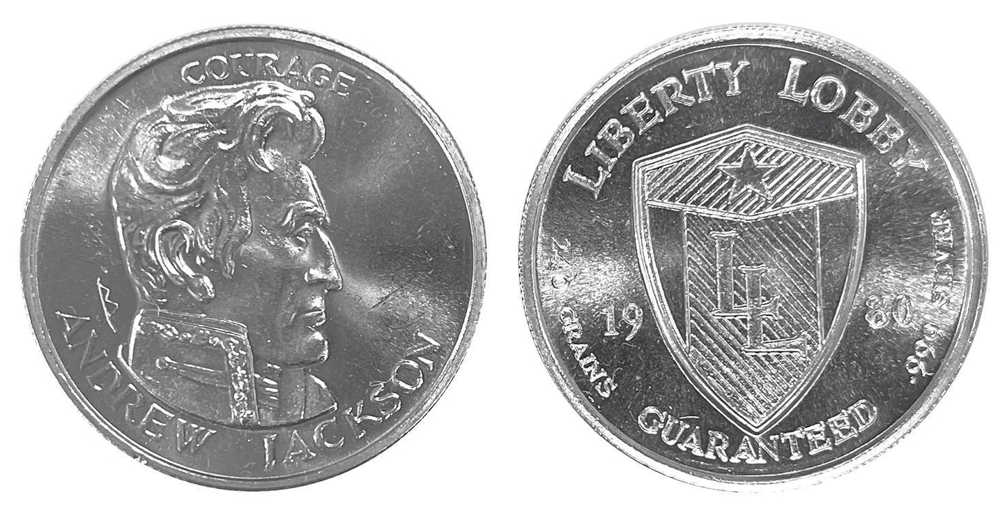 Strieborná medaila Andrew Jackson Liberty Lobby 1991