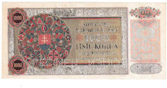 1940 1000 korun Slovenský štát séria 2o1 SPECIMEN kolok Masaryk