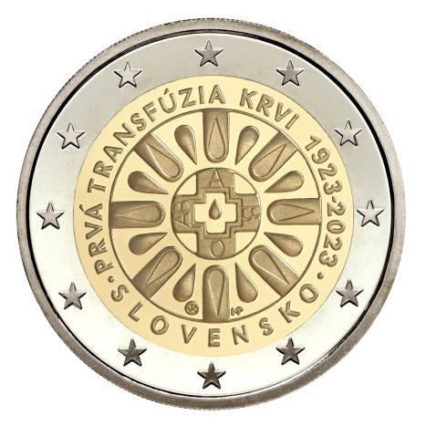 Pamätná 2 euro 2023 Slovensko prvá transfúzia krvi na Slovensku