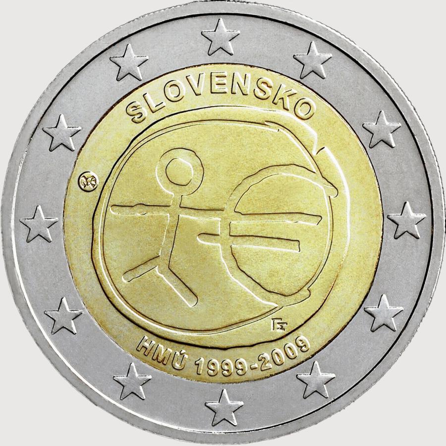 2009 Slovensko 2 euro- 10. výročie hospodárskej a menovej únie - UNC