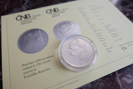 1998 / Pamätná strieborná minca. 150. výročie narodenia Františka Kmocha. 200 kč