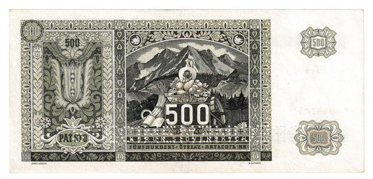 1941 500 korún 1Kn Specimen dvakrát dole s kolkom