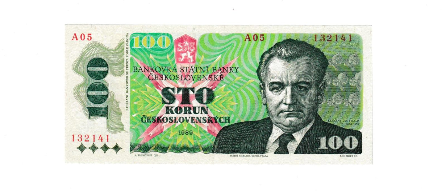 1989 100 Korún Gottwald Československo UNC séria A09!