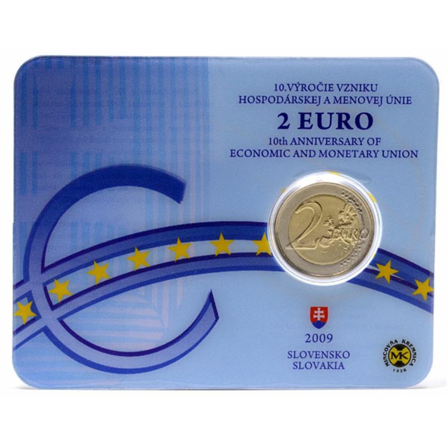 Slovensko 2 euro 2009 10. výročie hospodárskej a menovej únie. Karta