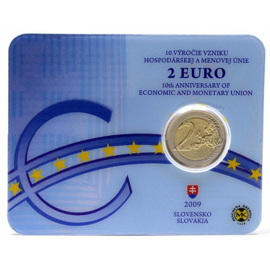 Slovensko 2 euro 2009 10. výročie hospodárskej a menovej únie. Karta