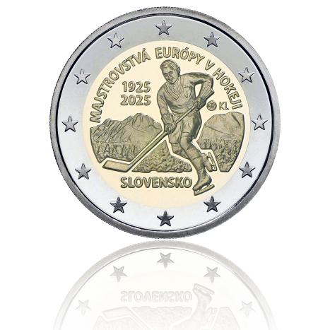 2025 Pamätná minca 2€- Prvý medzinárodný športový turnaj na území SR - Hokej