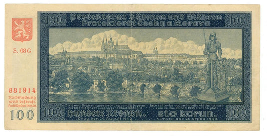 1940 100 korún protektorát Čechy a Morava 08G