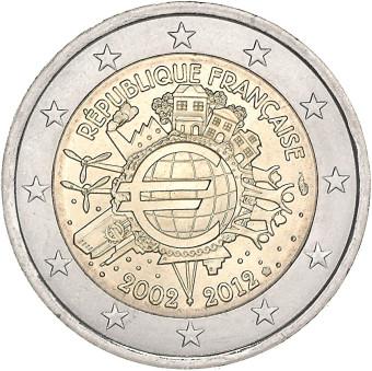 2012 2 EURO Francúzsko - 10. rokov Euro meny