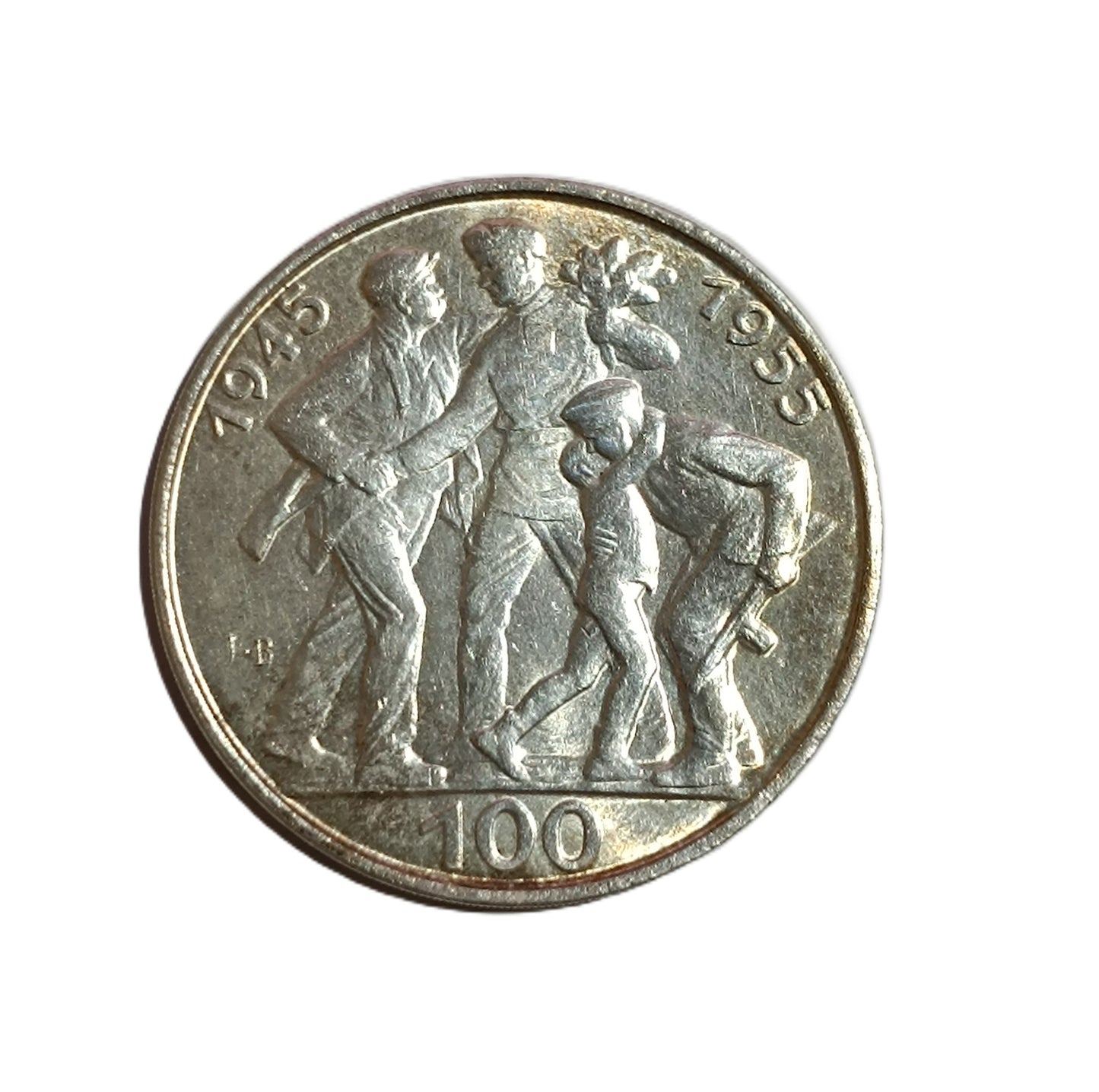 1955 100 Kčs - Oslobodenie Československa - 10. výročie oblé J