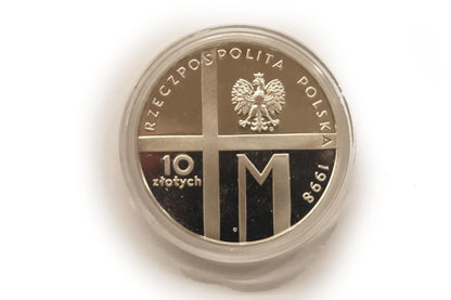 Strieborná minca Ján Pavol II. 10 zloty Ag. Proof 1998