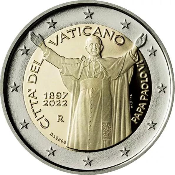 2022 Vatikán 2 euro Pápež Pavol VI.