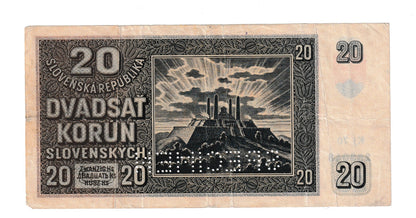 1939 20 korún Hlinka Kj 70 Perforácia specimen
