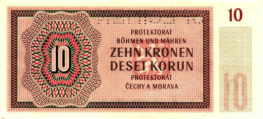 1942 10 korún protektorát Čechy a Morava S47 N Specimen UNC