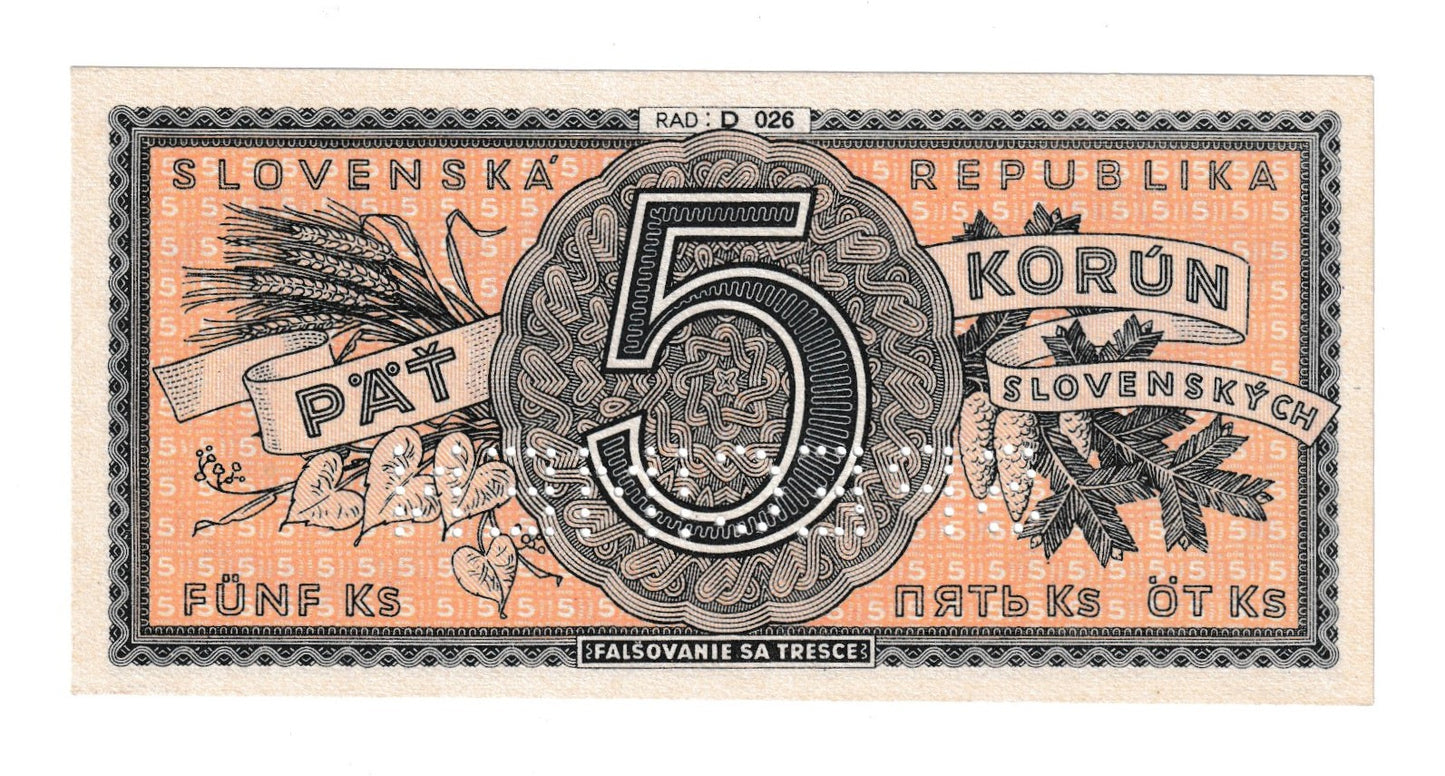 1945 5korún D Specimen AUnc