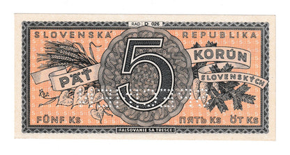 1945 5korún D Specimen AUnc