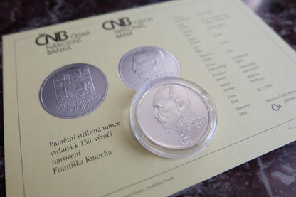 1998 / Pamätná strieborná minca. 150. výročie narodenia Františka Kmocha. 200 kč