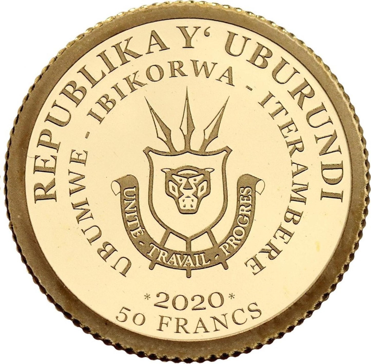 2020 Malá zlatá minca Burundi 50 Francs Hans In Gluck