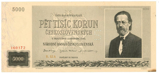 1945 5000 kčs Specimen A12 AUNC