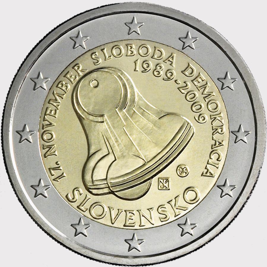 Slovensko 2 euro 2009 20 Výročie 17. Novembra 1989 BU Karta