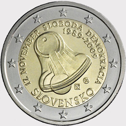 Slovensko 2 euro 2009 20 Výročie 17. Novembra 1989 BU Karta