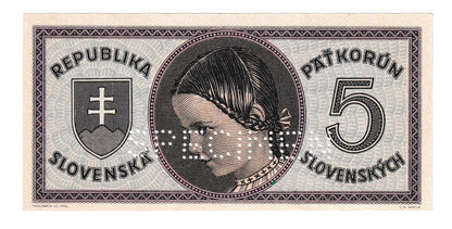 1945 5korún D Specimen AUnc