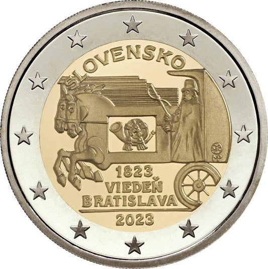 2023 Slovensko 2 euro-200. výročie začiatku pravidelnej expresnej pošty ťahanej koňmi UNC