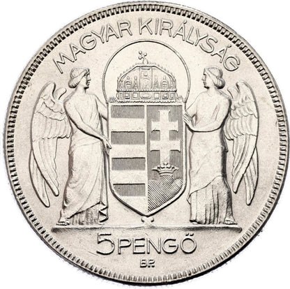 1930 Strieborná minca 5 Pengo Horty