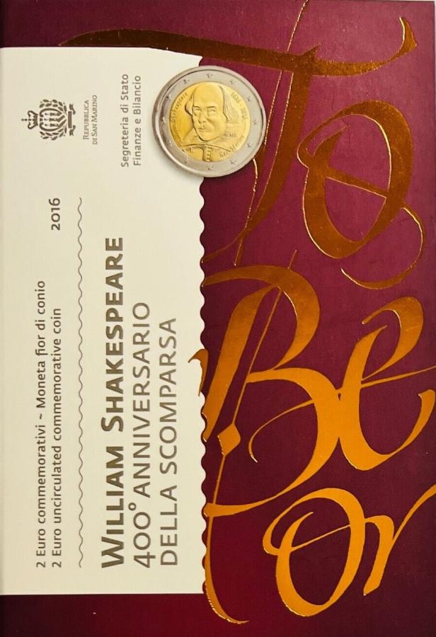 2016 San Maríno 2 euro Wiliam Shakespeare