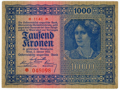 1922 1000 Koruna Rakúsko