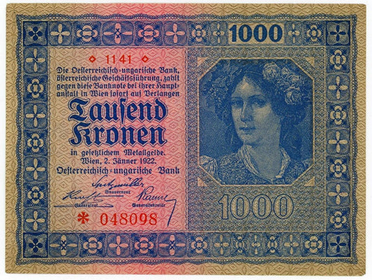 1922 1000 Koruna Rakúsko