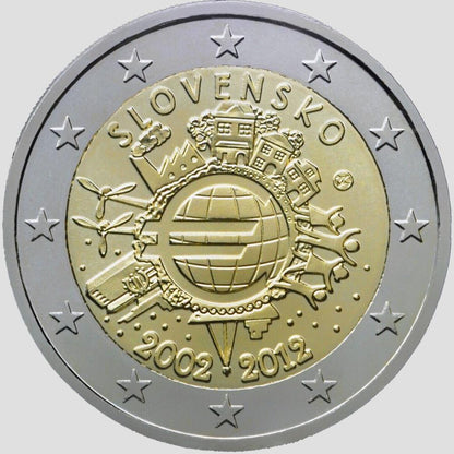 Slovensko 2 euro 2012 10 Rokov Euro Meny Karta