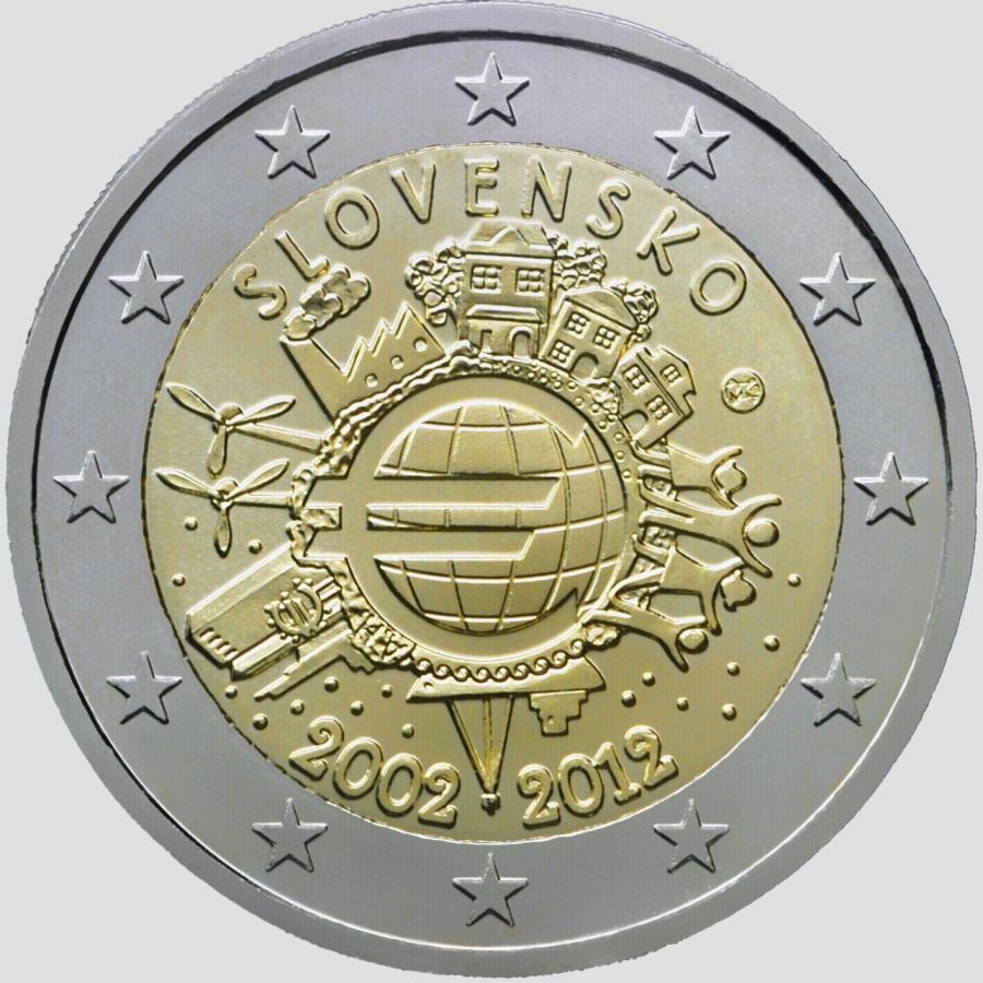 2012 Slovensko 2 euro- Desať rokov eurových bankoviek a mincí UNC